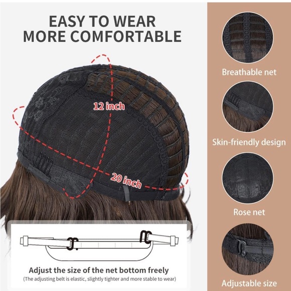 ENTRANCED STYLES Short Curly Wavy Bob Synthetic Wig With Bang Comes With Wig Cap - Picture 3 of 10